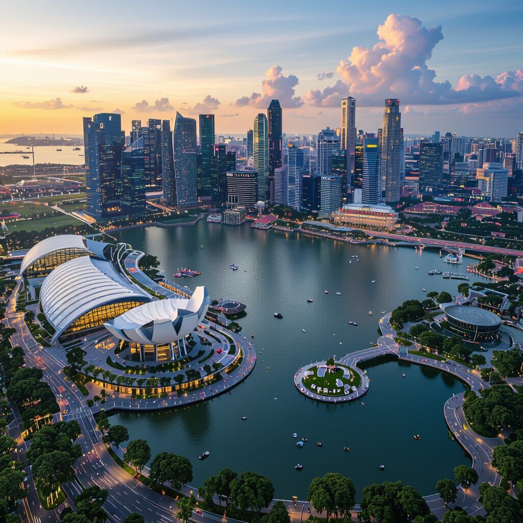 Singapore Skyline Aerial View with Gardens by the Bay