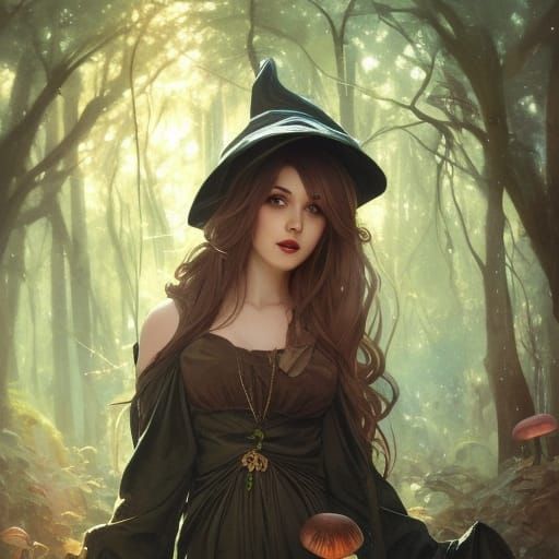 Enchanting Forest Witch Portrait in Digital Art Style