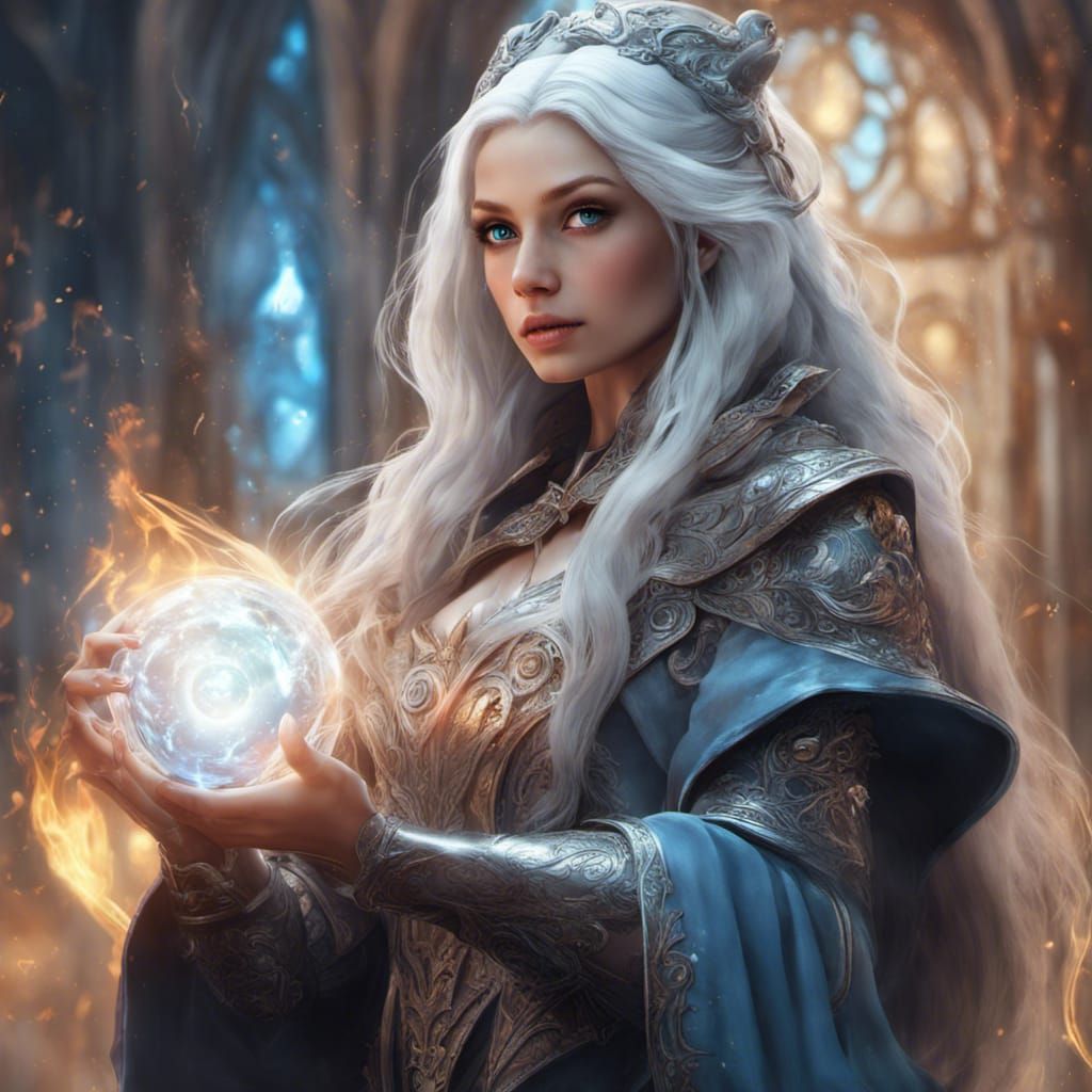 Epic Female Wizard Displaying Magic in Fantasy World