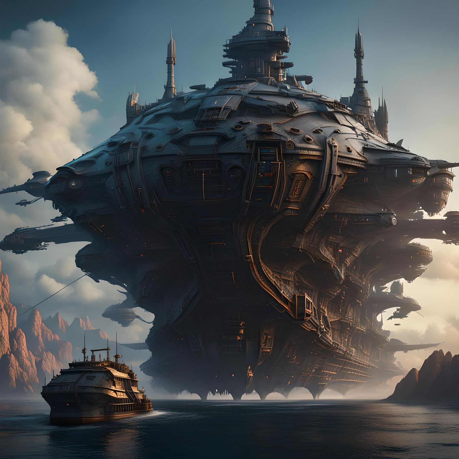 Detailed Alien Warship Concept Art