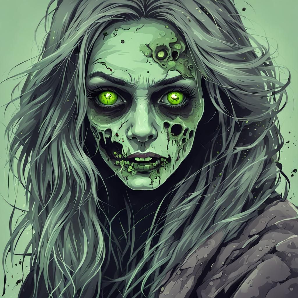 Green-Eyed Zombie Woman: A Haunting Portrait