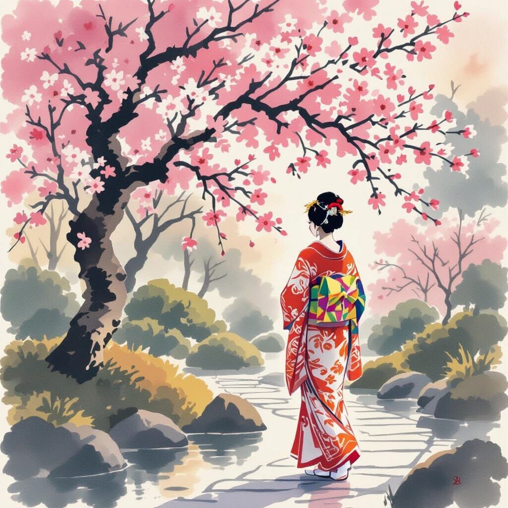 Empress in Zen Garden: Japanese Ink Art