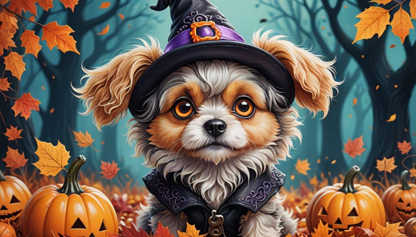 Cute Halloween Dog in Whimsical Digital Art Style
