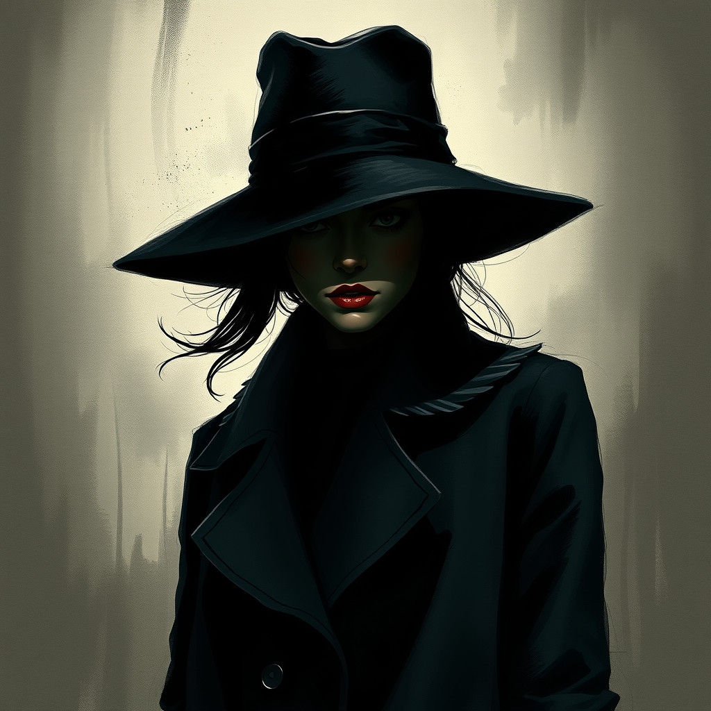 Mysterious Woman in Hat: Film Noir Cyberpunk Style