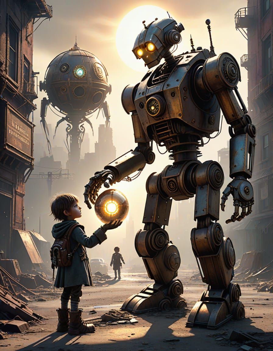 Steampunk Robot Offers Hopeful Light to Child