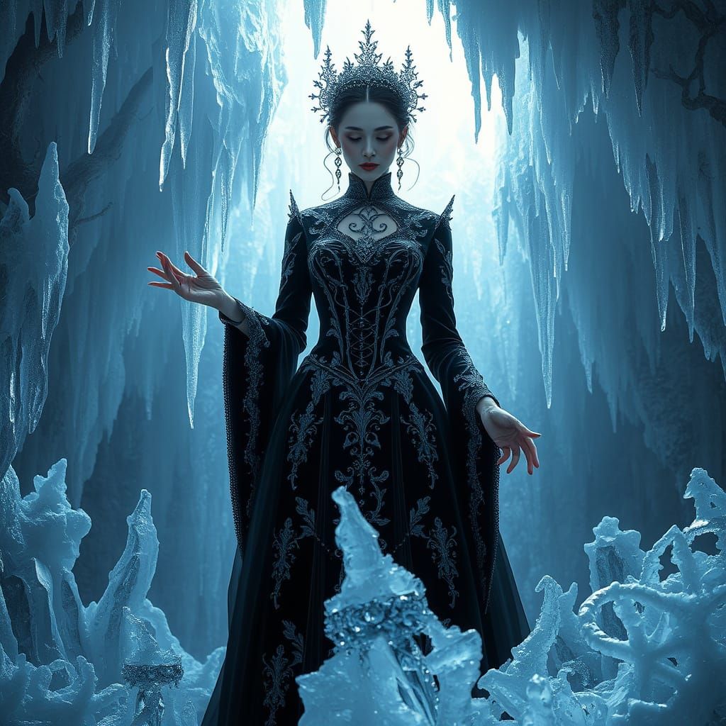 Surreal Gothic Princess Reigns Over Shimmering Ice Realm