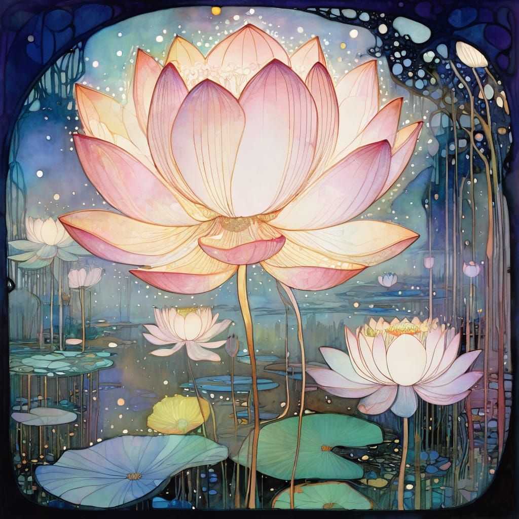 Bioluminescent Lotus in Alien Jungle Twilight