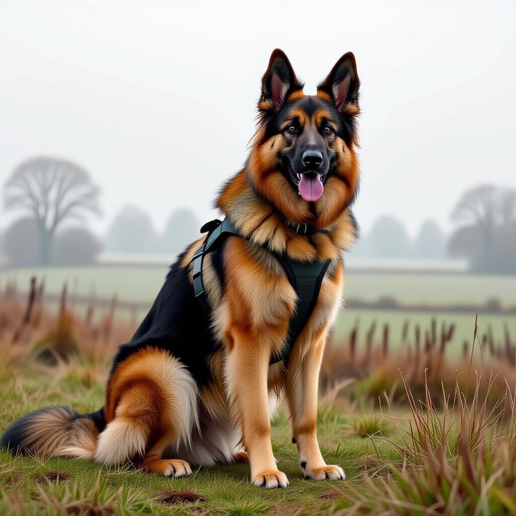 Belgian Shepherd in a Misty Field Painting