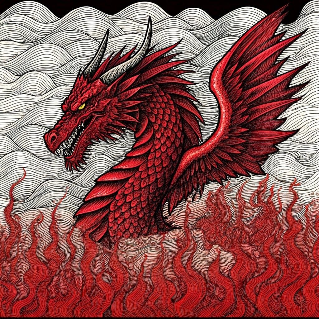 Fiery Dragon Zentangle Ink Drawing