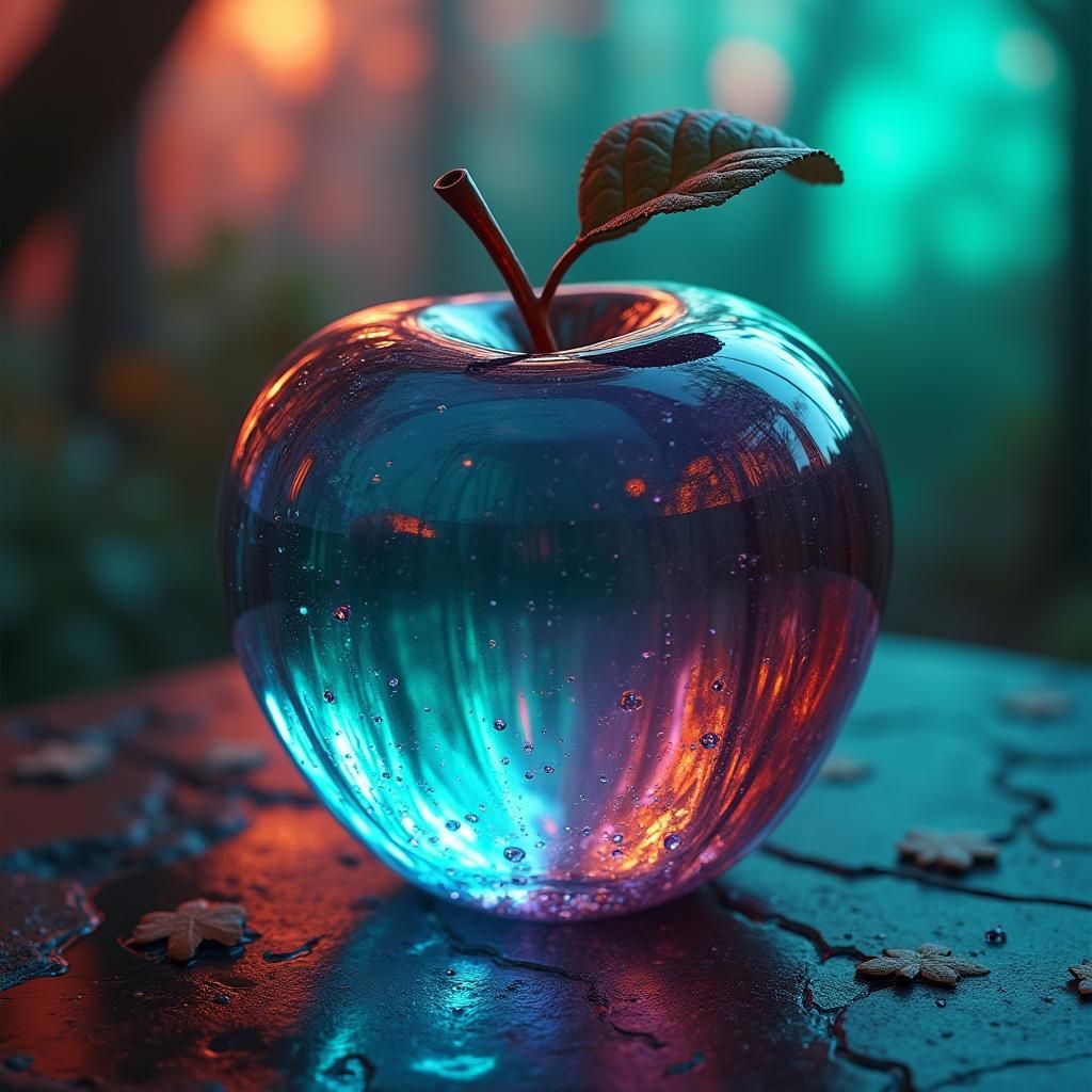 Glass Apple Reflecting Deep Blues in Digital Art