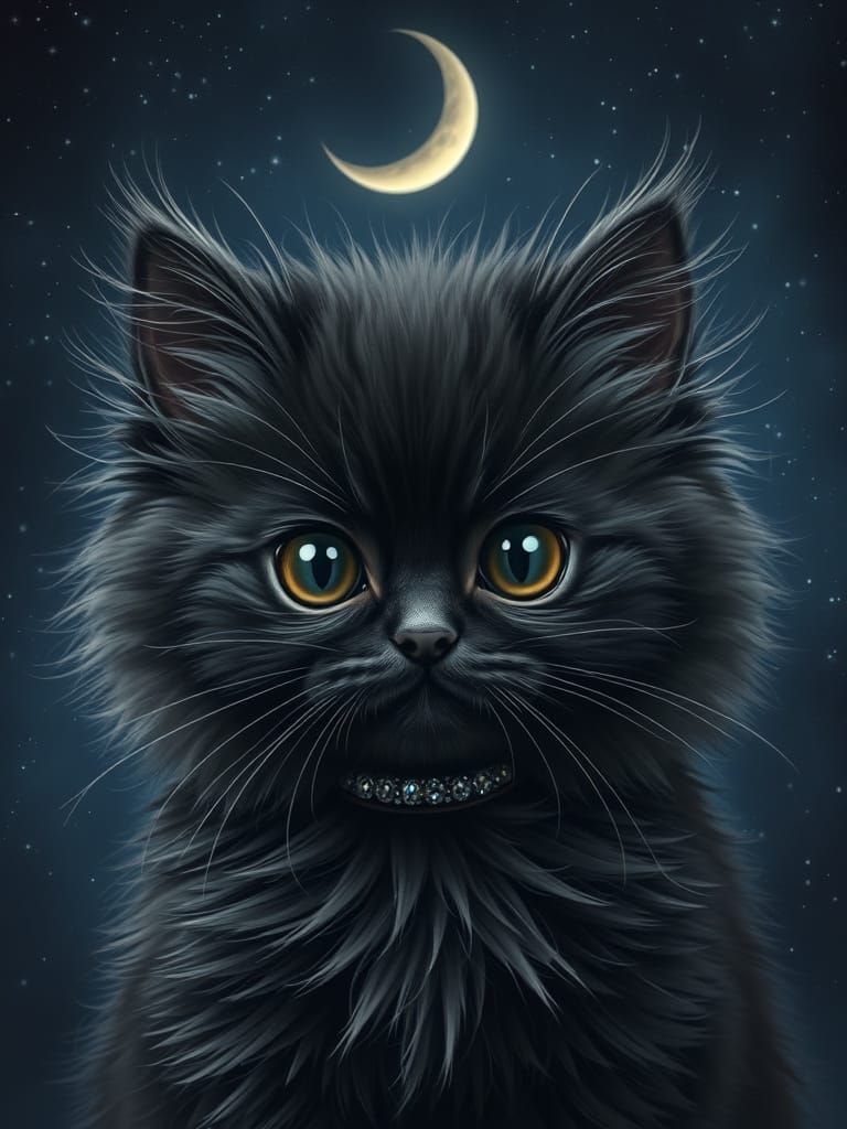 Stern Feline in Dark Celestial Realm