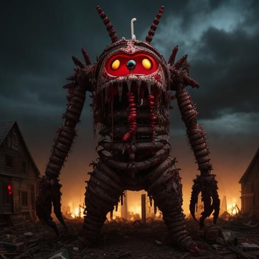 Macabre Candy Cane Zombie in Post-Apocalyptic Village