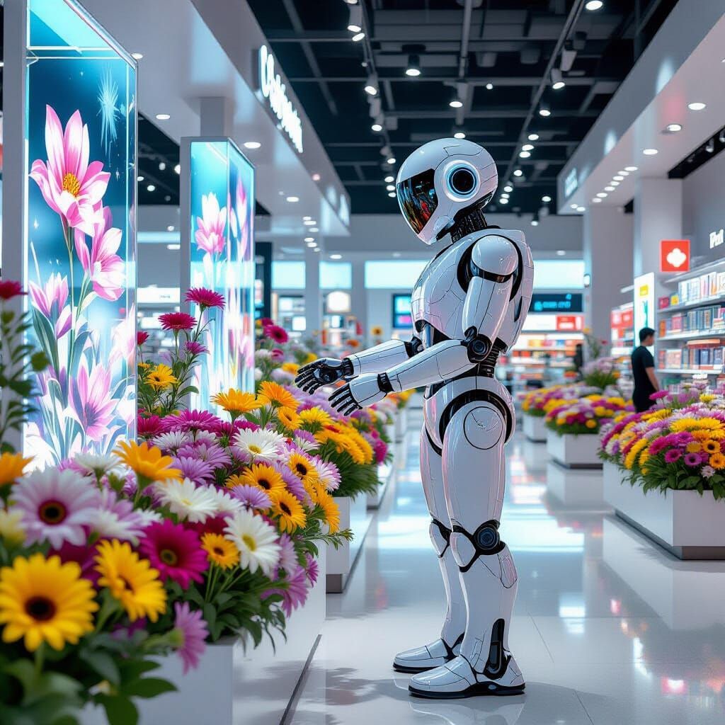 Futuristic Robot Arranges Flowers in Chrome Style
