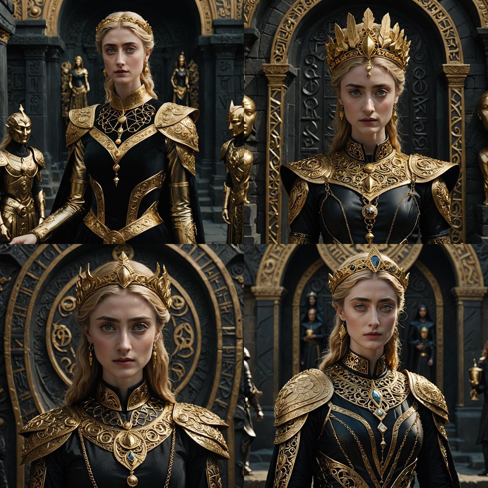 Golden Ayesha in Nordic Setting, Hyperrealistic Portrait