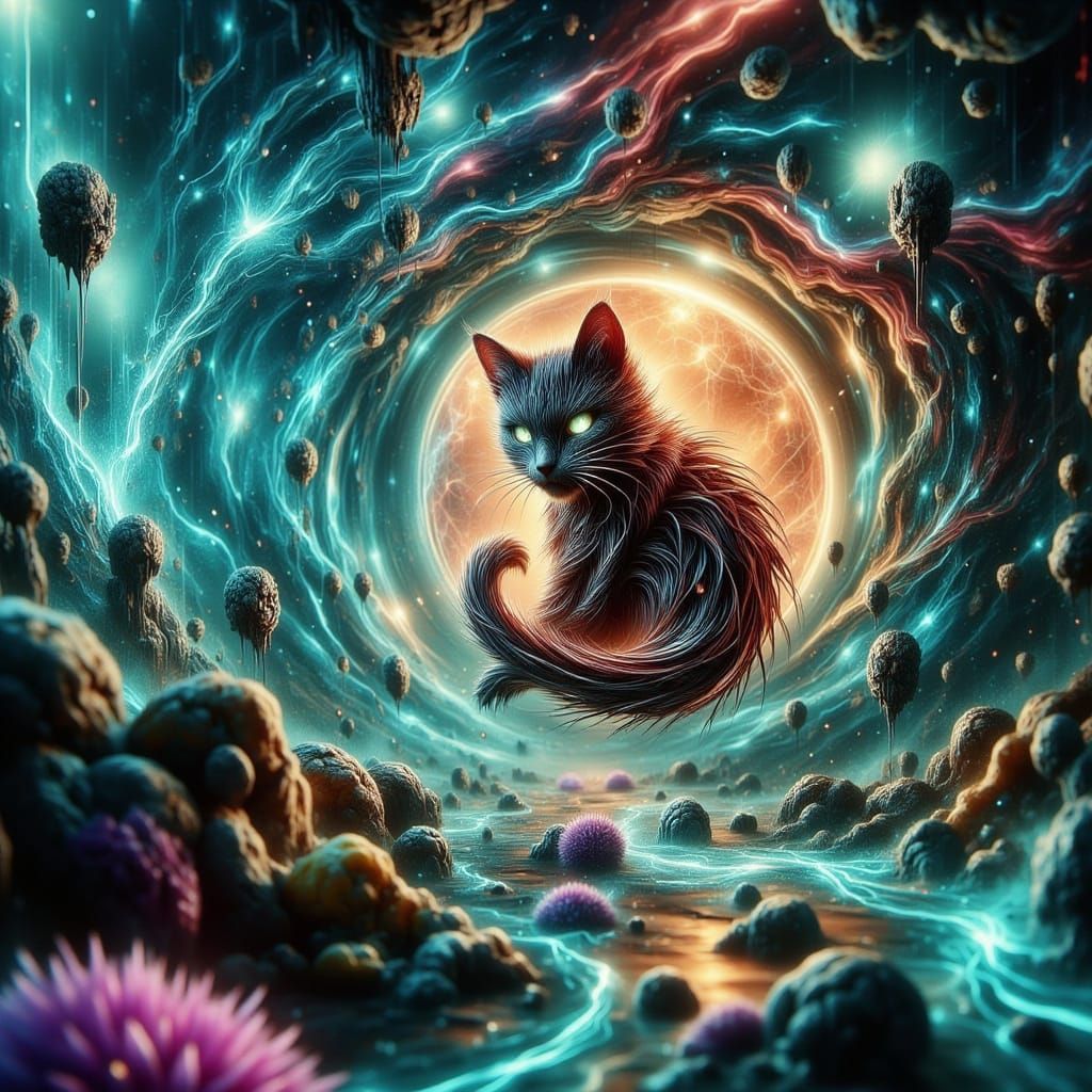 Surreal Ferrofluid Landscape with Glowing Bioluminescent Ten...