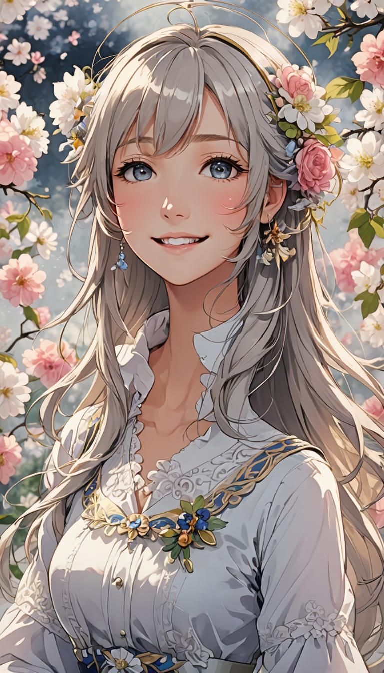 Anime Style Lovely Lady Smiling Portrait