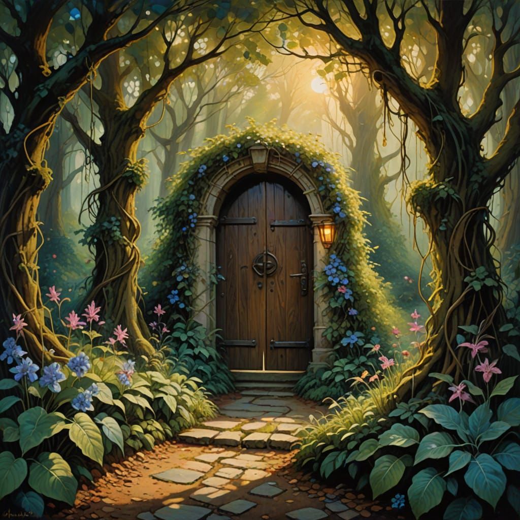 Enchanted Faerie Realm Entrance in Whimsical Oil Painting