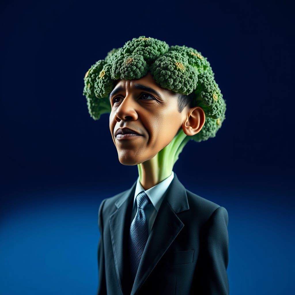 Hyperrealistic Portrait of Barack Obama as Broccoli Personif...