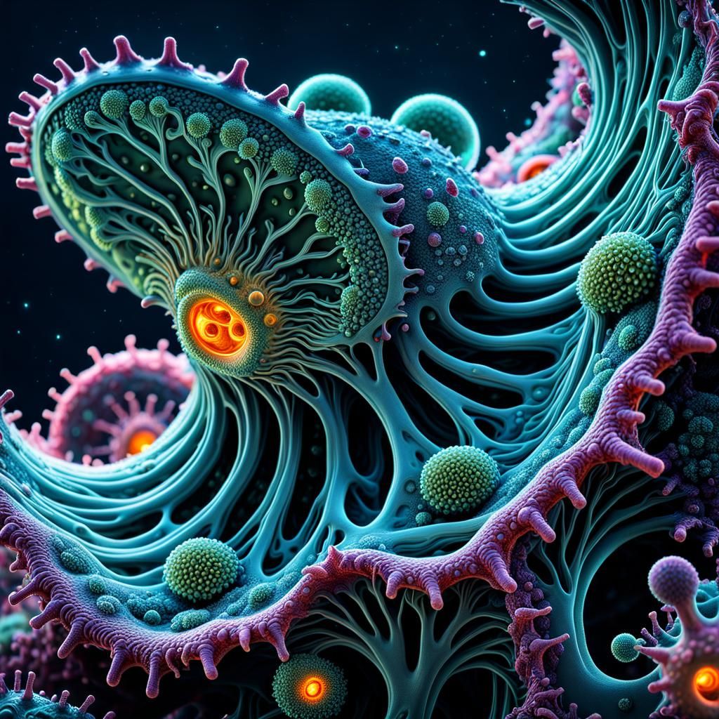 Cyberpunk Amoeba: Microscopic Futuristic Concept Art