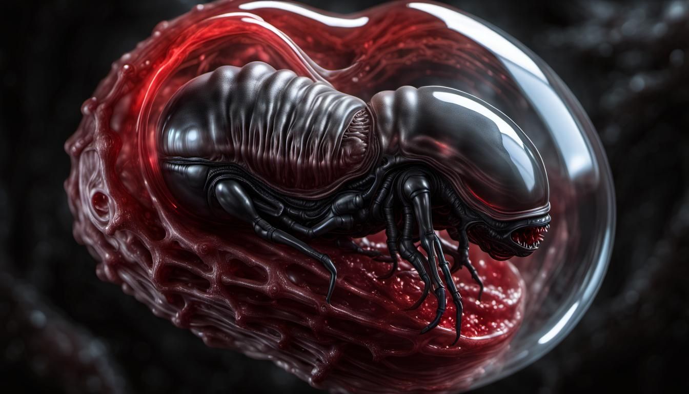 Hyperrealistic Alien Cocoon with Embryo in Sci-Fi Style