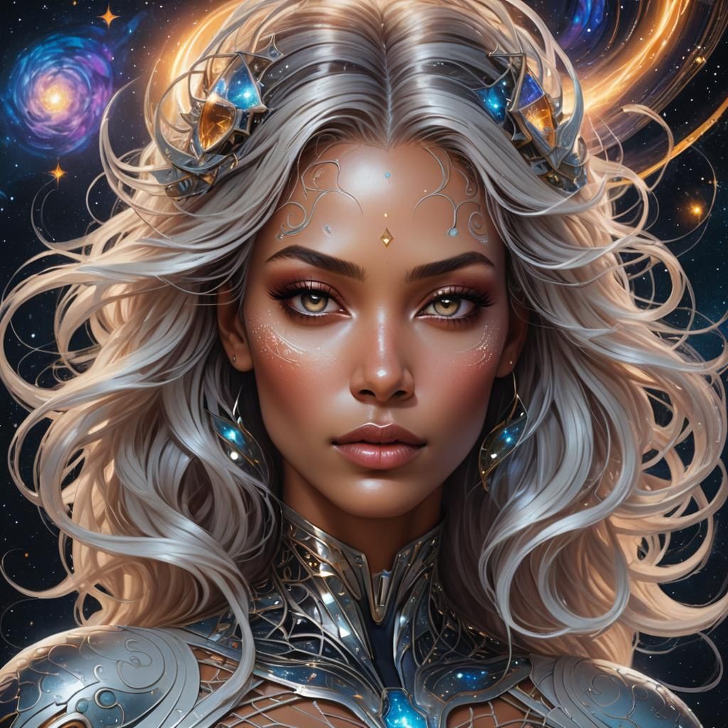Ethereal Woman in Galaxy: Digital Art Portrait