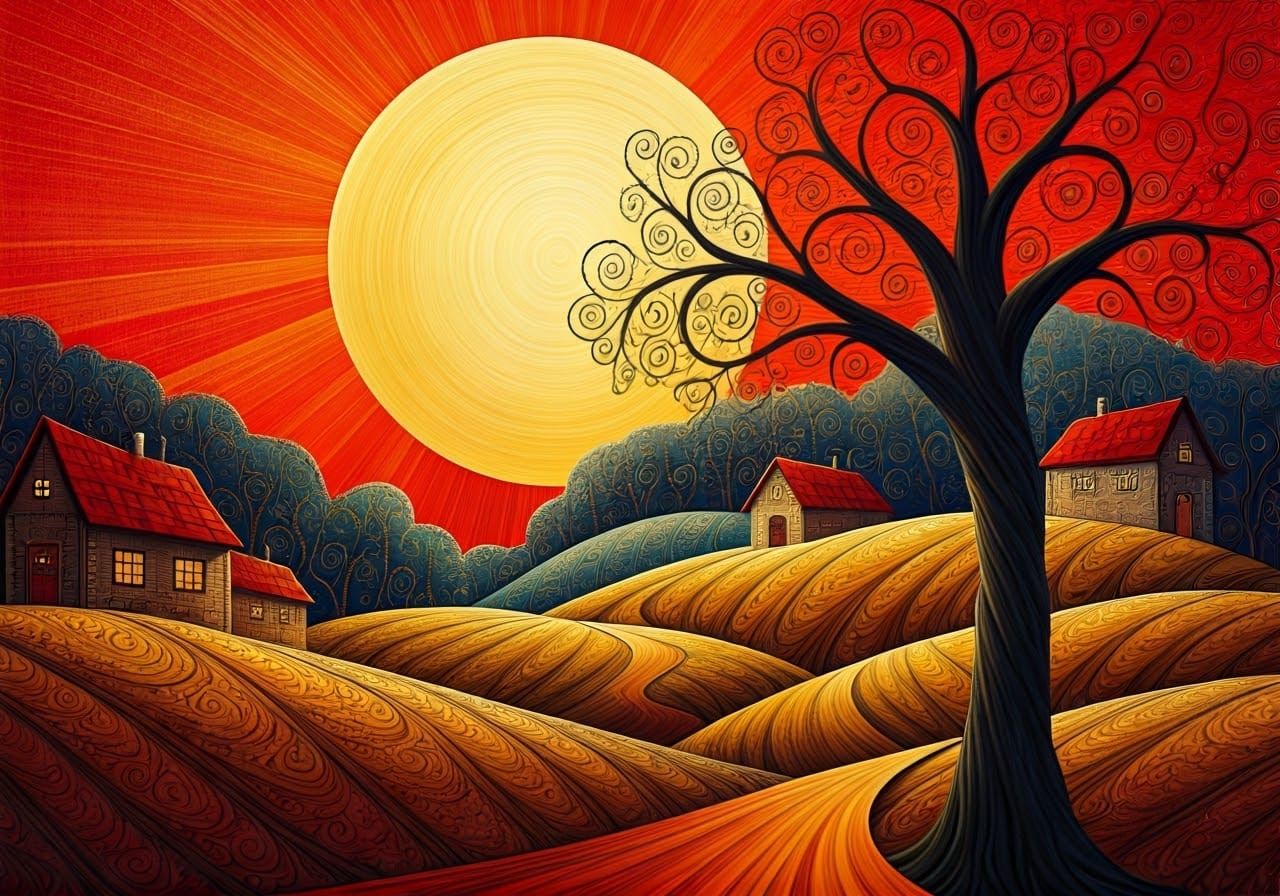 Surreal Landscape Radiates Vibrant Energy in Abstract Style