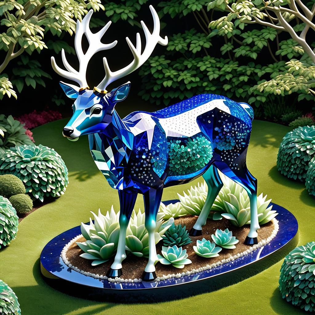 Crystallographic Deer in Isometric Garden, Digital Art