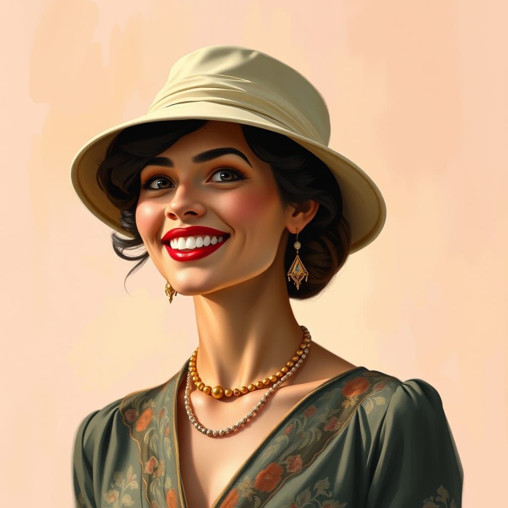 Elegant Woman Smiling in Art Nouveau Style