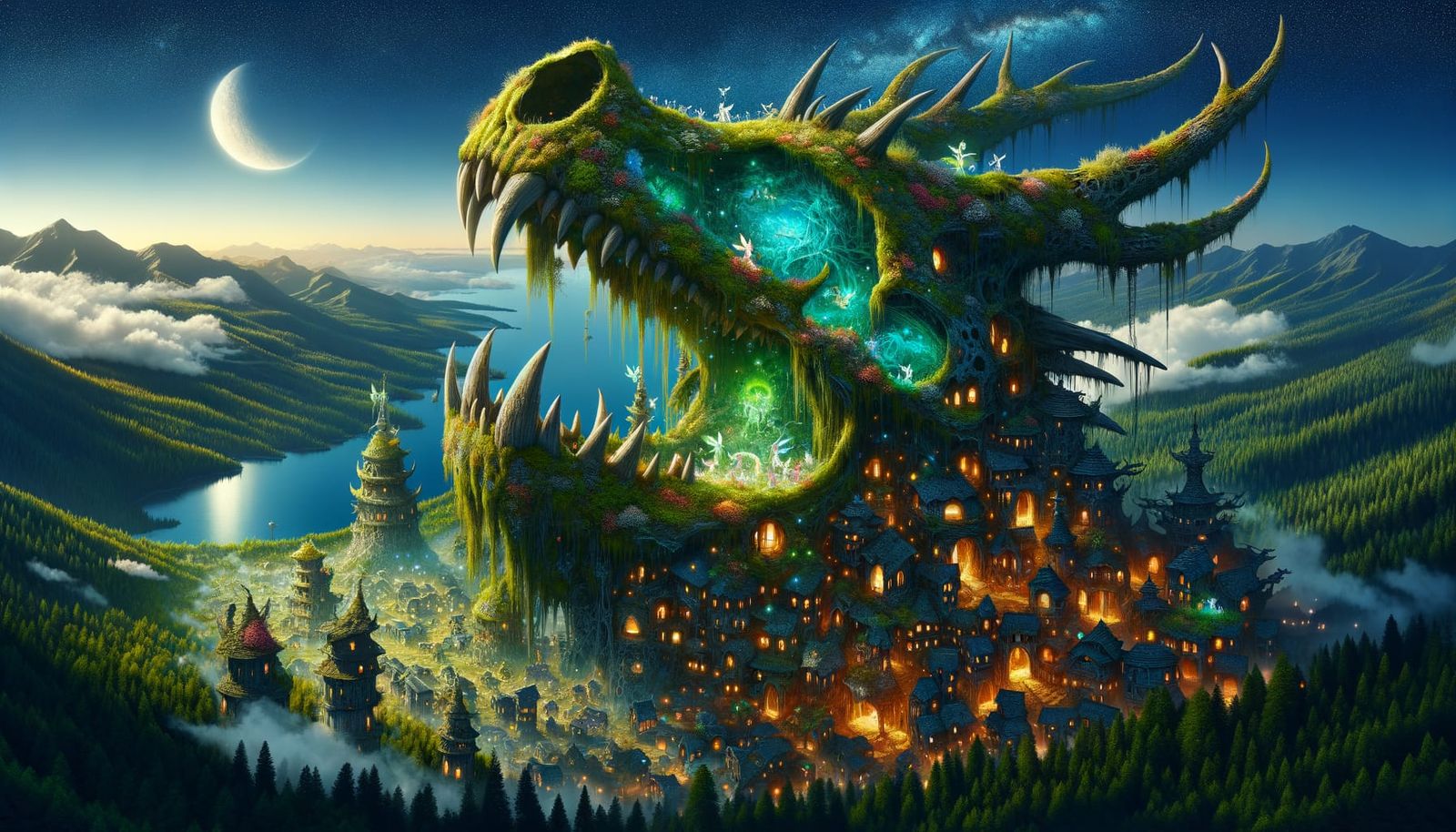 pixies city in the dead body of a dragon