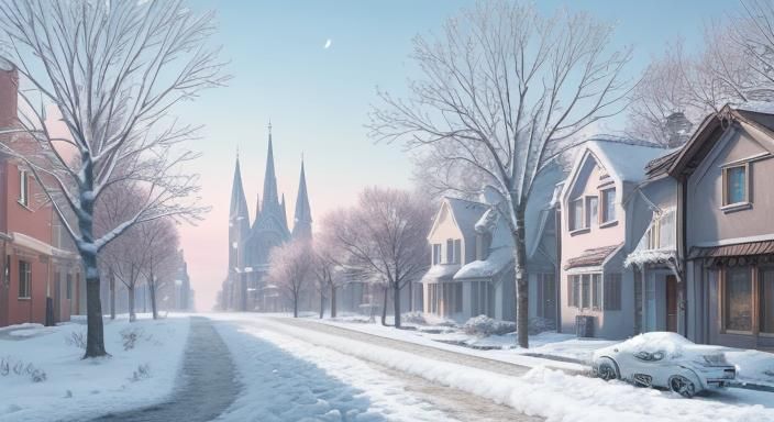 Snowy Pastel Suburb Street in Stop Motion