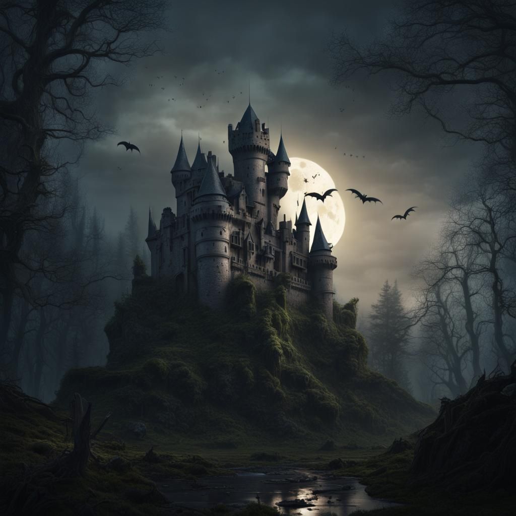 Old Castle in Dark Forest: Detailed Matte Painting