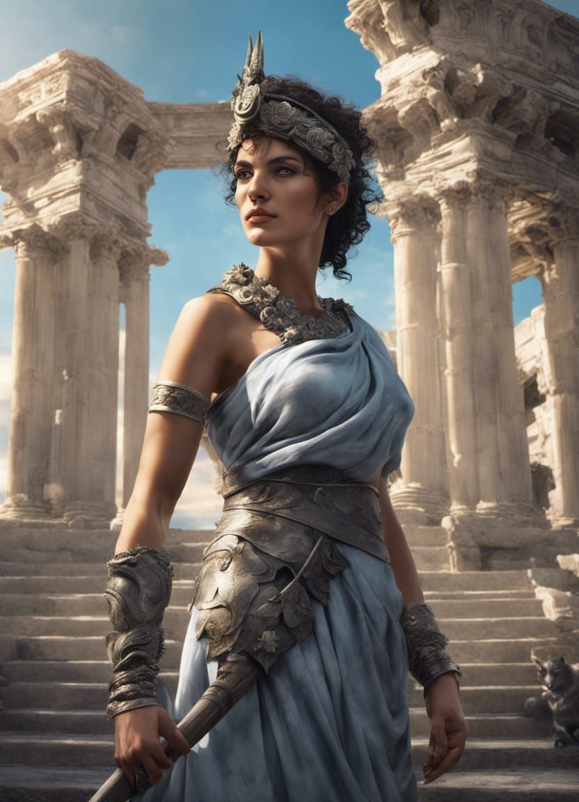 Woman Warrior In Front Of Colosseum