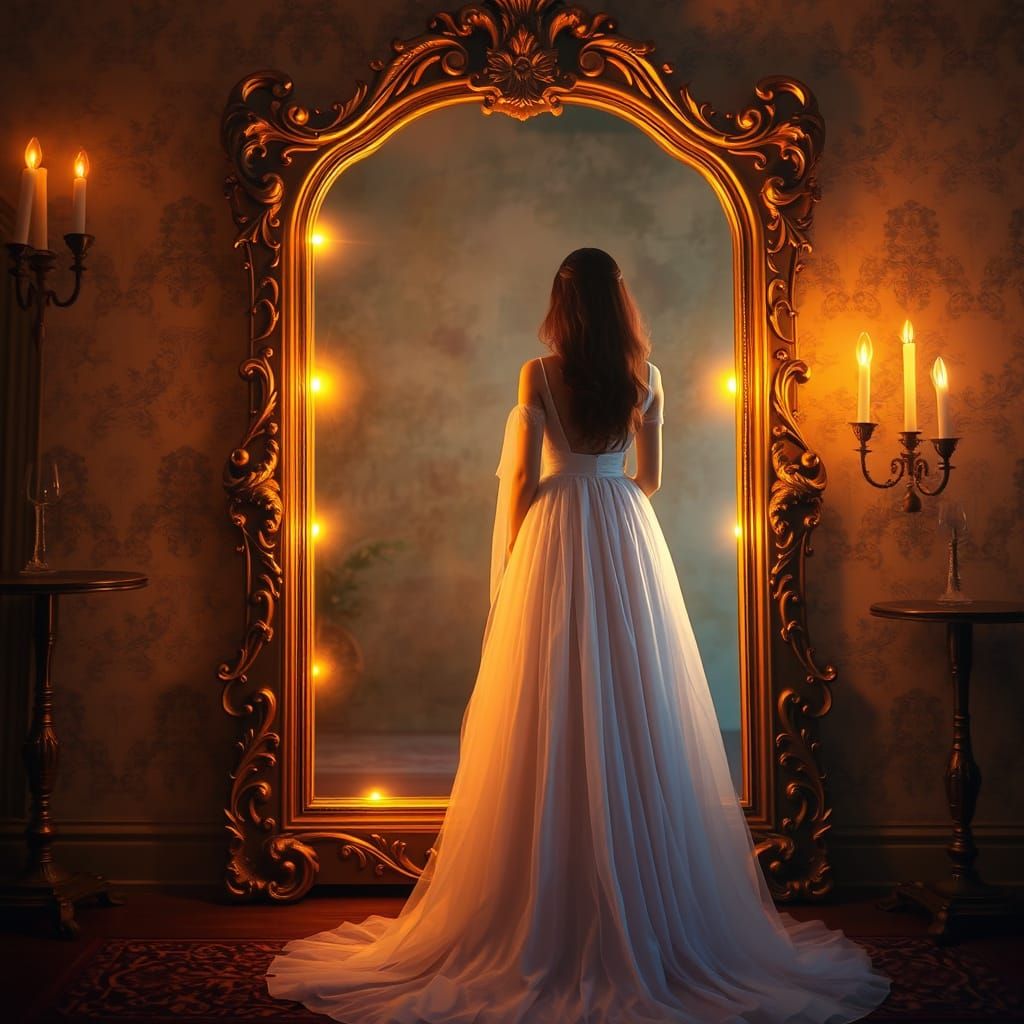 Ethereal Woman in Mirror: Surreal Dreamscape