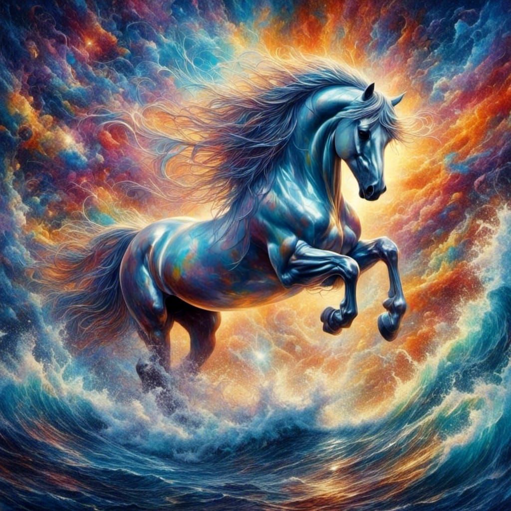 Mystical Wild Horse Surrounded by Elemental Energy