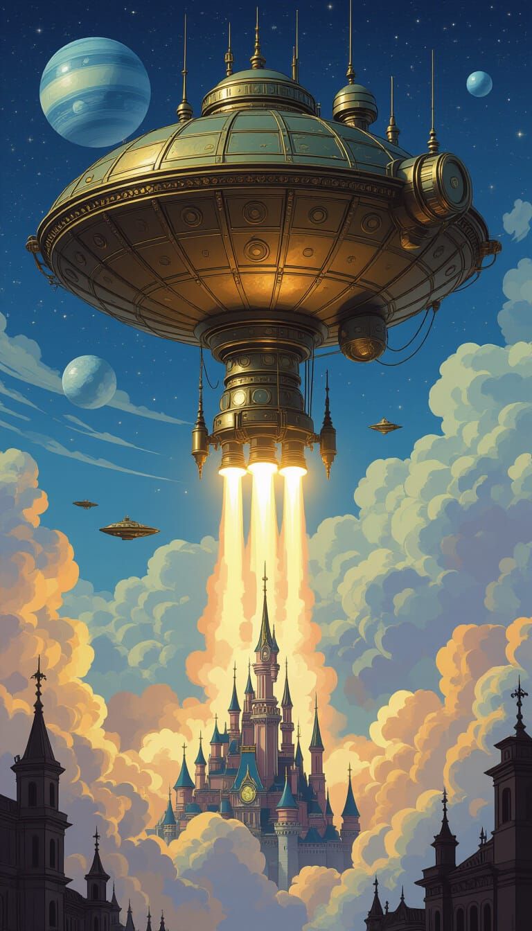 Steampunk Spacecraft Launch Inspired by Gothic and Surreal A...