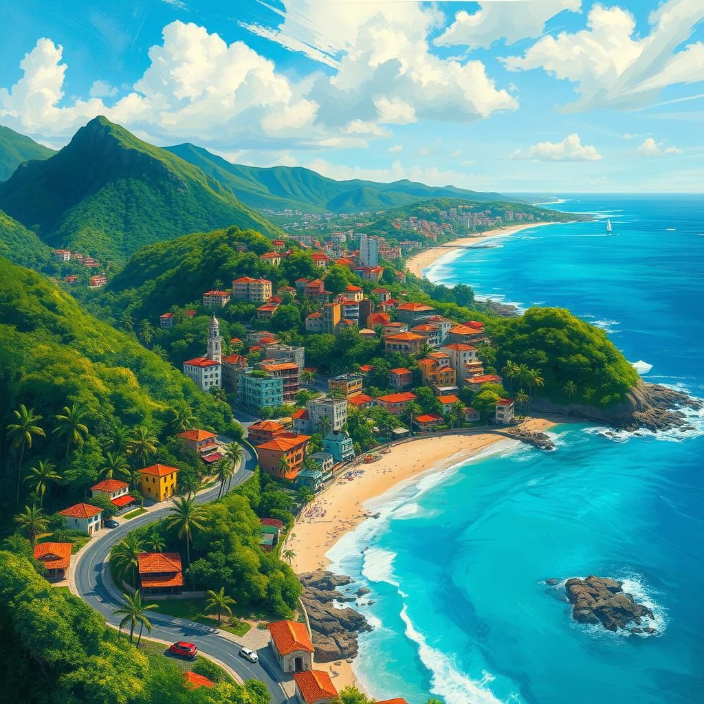 Colorful Brazilian Cityscape in Impressionist Style