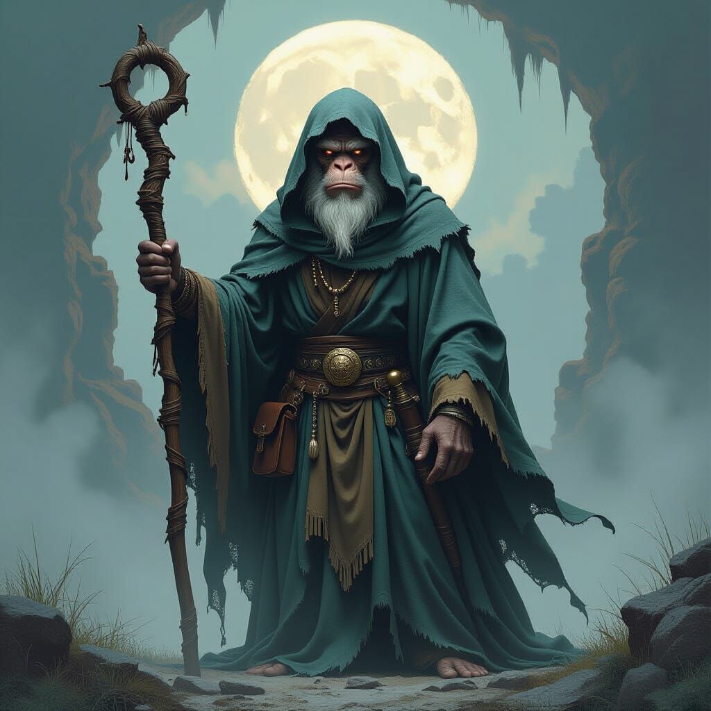 Mystical Blind Ape in Frazetta-esque Fantasy Art