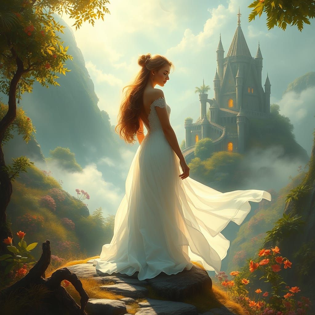 Ethereal Paradise Island in Dreamy Watercolor Style