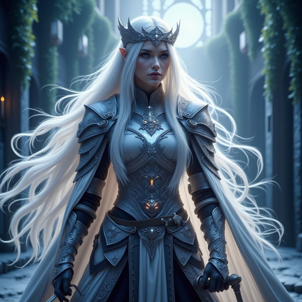Ethereal Silver Elf Warrior in Mystic Realm