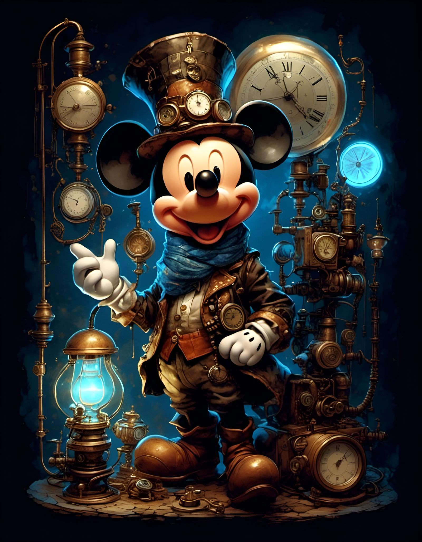 Steampunk Chibi Mickey Mouse Portrait in Hyperreal Style