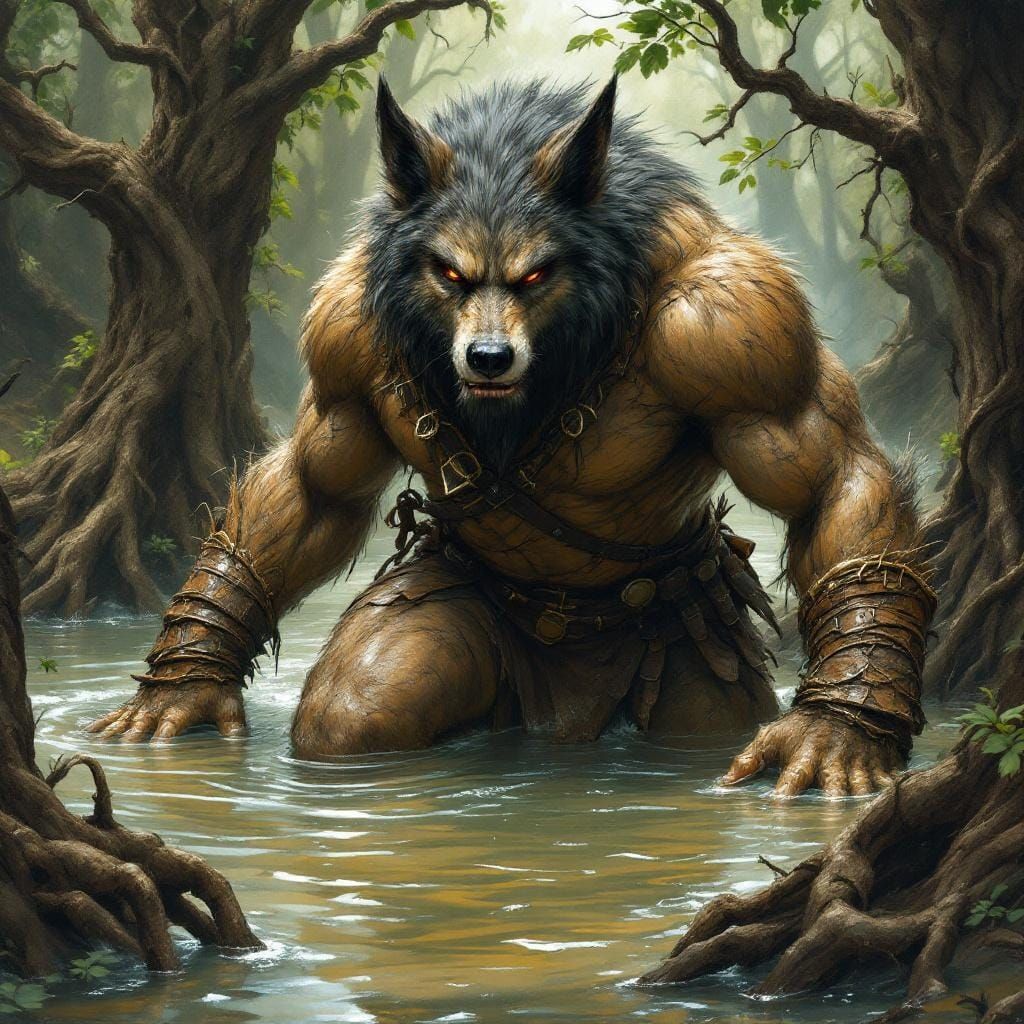 Wolf-Beastman Sinking in Quicksand, Dynamic Composition