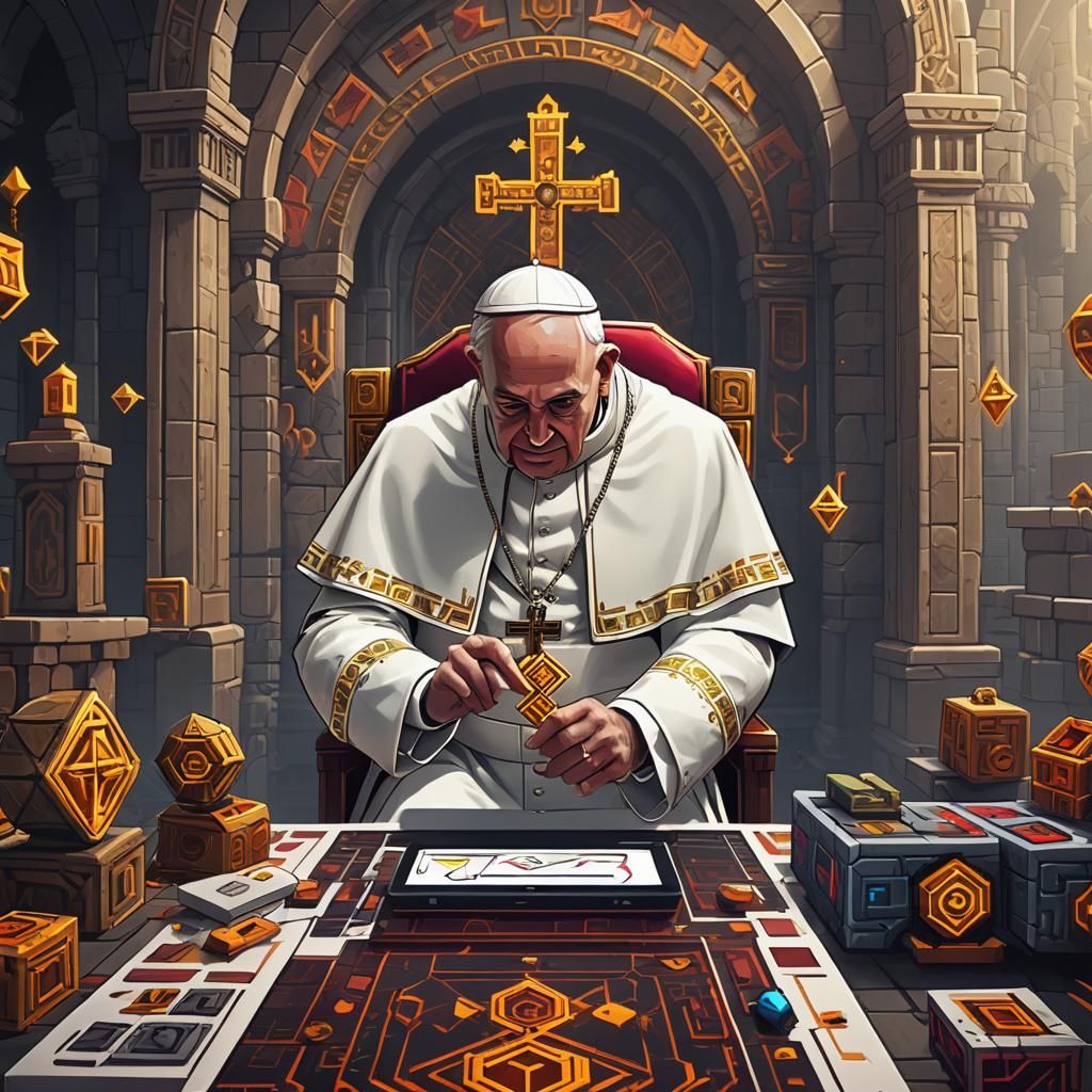 Pope Plays Geometry Dash: Detailed Matte Painting