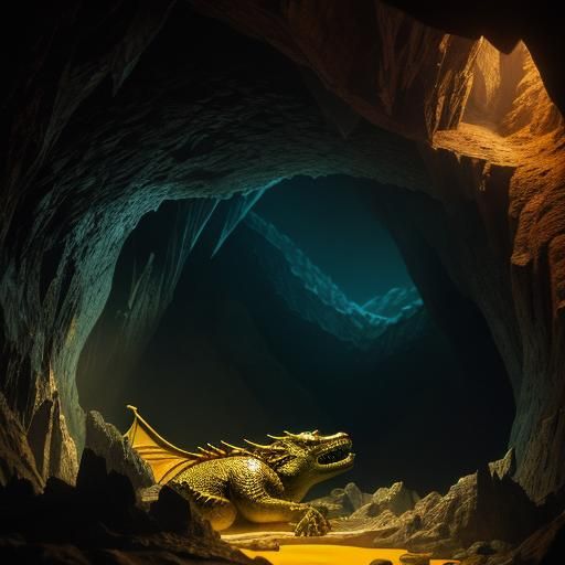 Dragon Sleeping in Cave of Gold: Cinematic Film Still