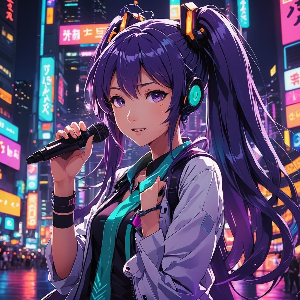 Hatsune Miku in Neon Tokyo: Cel-Shaded Anime Art
