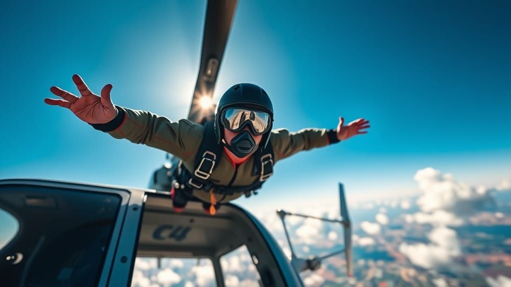 Skydiver Leaping from Helicopter in Mid-Air