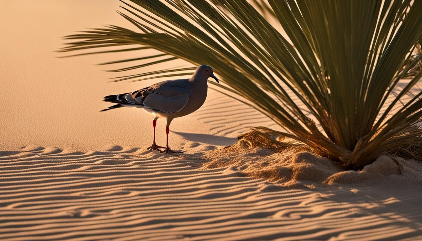 Tranquil Evening Scene with Palm Tree and Dove