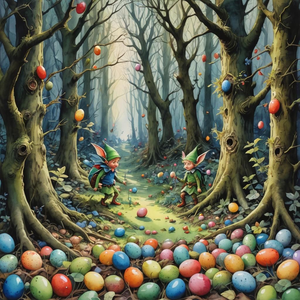 Enchanted Forest Egg Hunt in Watercolour Style
