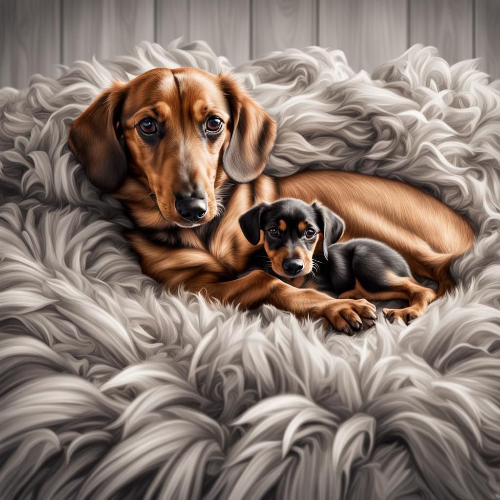 Adorable Dachshund Dad and Puppy Portrait