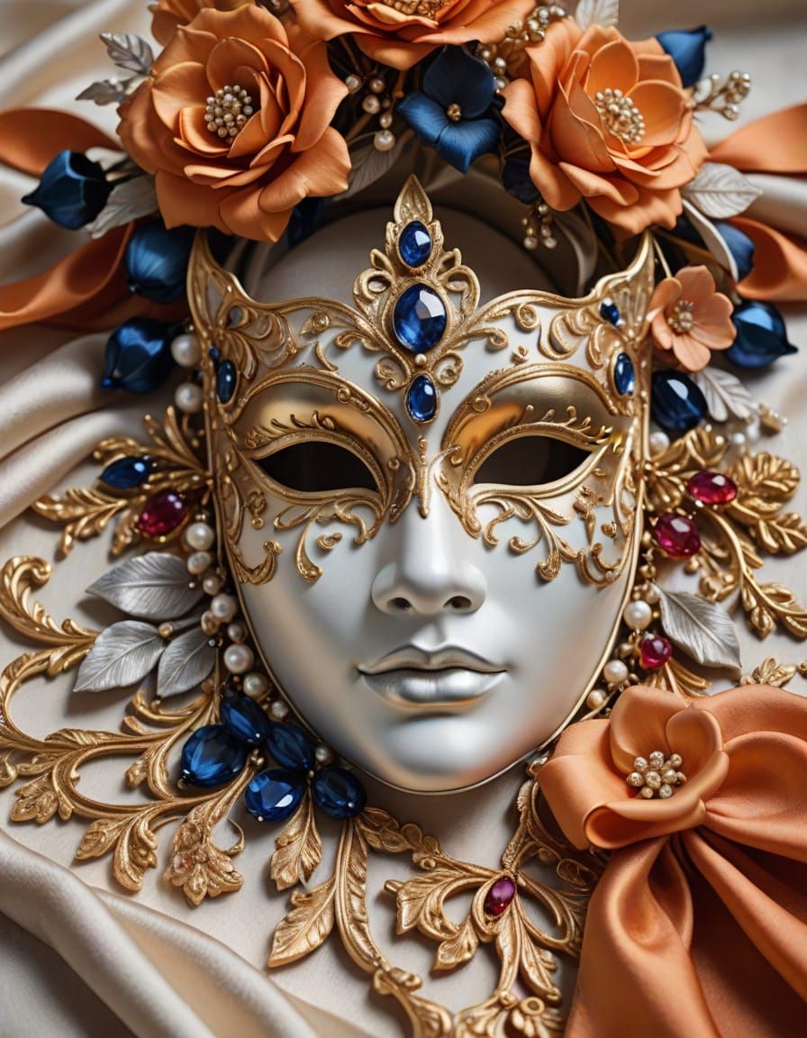 Golden Baroque Mask with Sapphires and Rubies