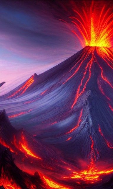 Volcano Erupting in Undead Kingdom, Hyperrealistic Landscape